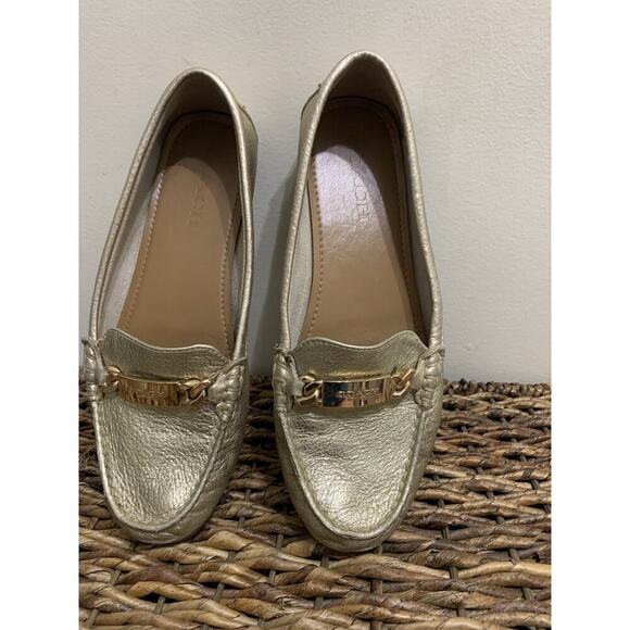 COACH Gold Metallic Leather OLIVE LOAFERS SHOES Old Money SLIP-ON FLATS 8.5 B - Picture 2 of 9